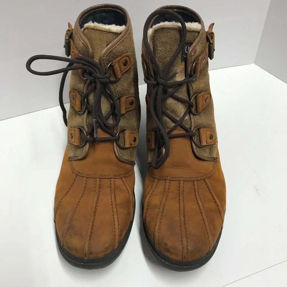 UGG Australia Adirondack Waterproof Duck Boots Brown Leather Suede Shearling - Picture 3 of 16
